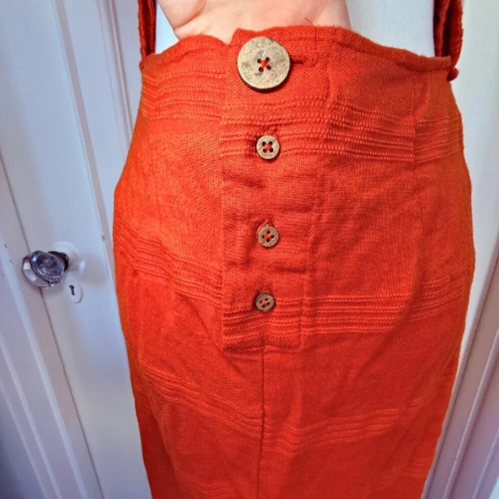 FREE PEOPLE The Simple Life Orange Peach Linen-Blend Maxi Dress Size M - Picture 8 of 12